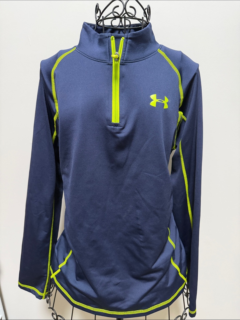 Under Armour Navy with Neon Yellow Half-Zip Kids Performance Top